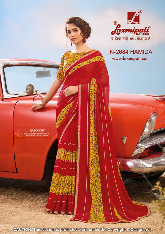Laxmipati Baarish  Red Marble Chiffon Saree (Red, N-2684)