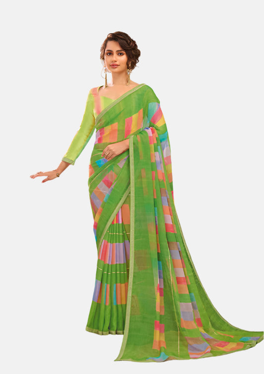Laxmipati N-2685 Green Sparkle Chiffon Saree 