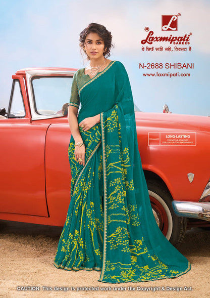 Laxmipati Baarish  Blue Chiffon Saree (Blue, N-2688)