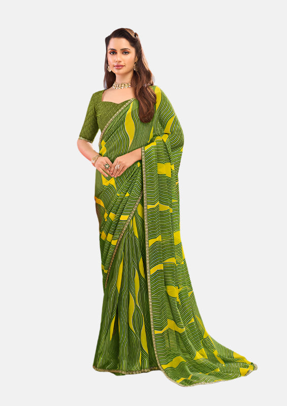 Laxmipati N-2690 Green Sparkle Chiffon Saree 