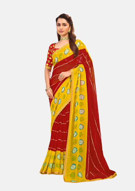 Laxmipati N-2695 Red Sparkle Chiffon Saree 