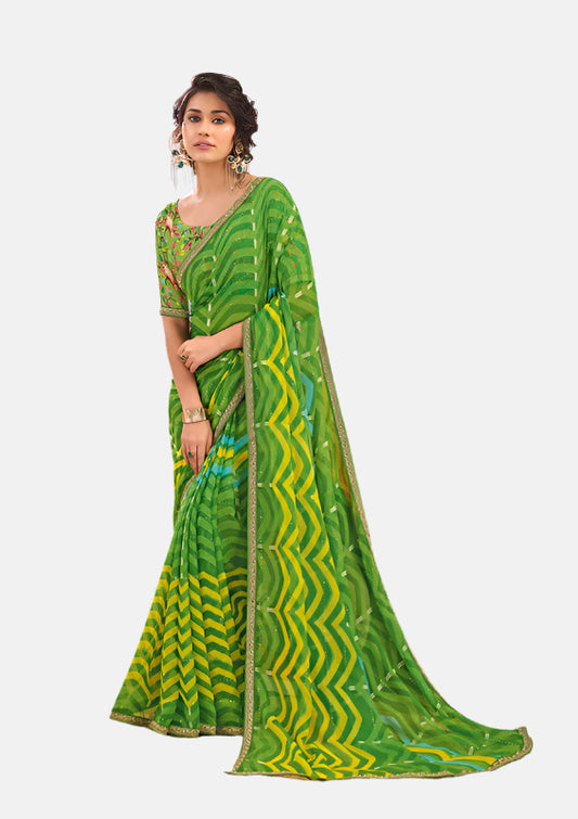 Laxmipati N-2699 Green Sparkle Chiffon Saree 