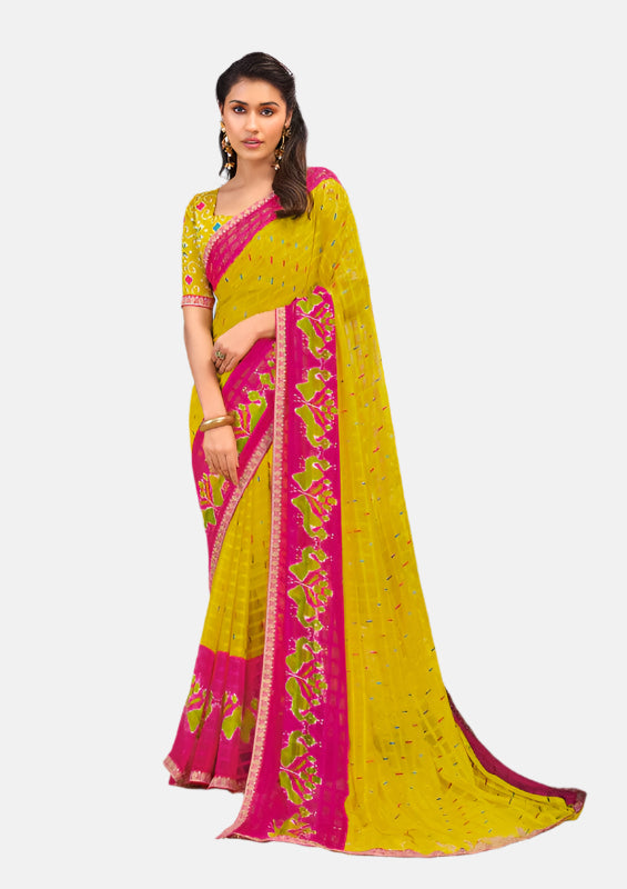 Laxmipati N-2702 Yellow Chiffon Saree 