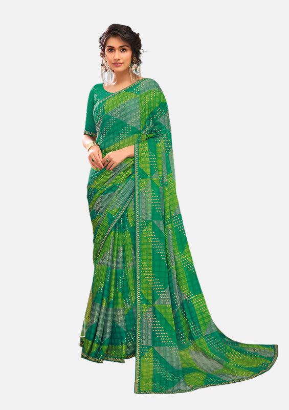 Laxmipati N-2703 Green Sparkle Chiffon Saree 
