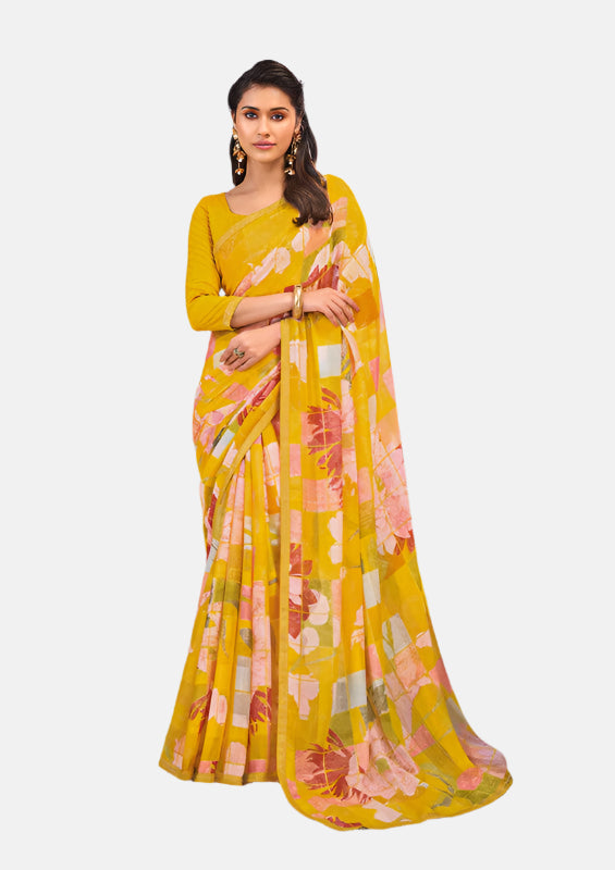 Laxmipati N-2704 Yellow Sparkle Chiffon Saree 