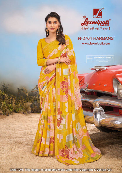 Laxmipati Baarish  Yellow Sparkle Chiffon Saree (Yellow, N-2704)