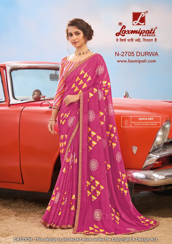 Laxmipati Baarish  Pink Sparkle Chiffon Saree (Pink, N-2705)