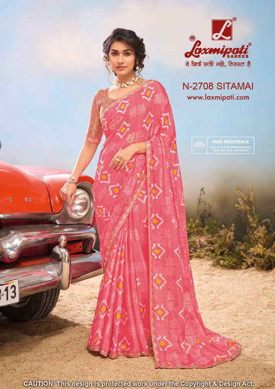 Laxmipati Baarish  pink Silk Chiffon Saree (pink, N-2708)