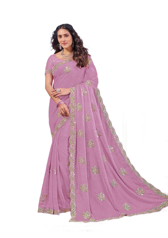 Laxmipati N-3329 Lavender Sparkle Chiffon Saree 