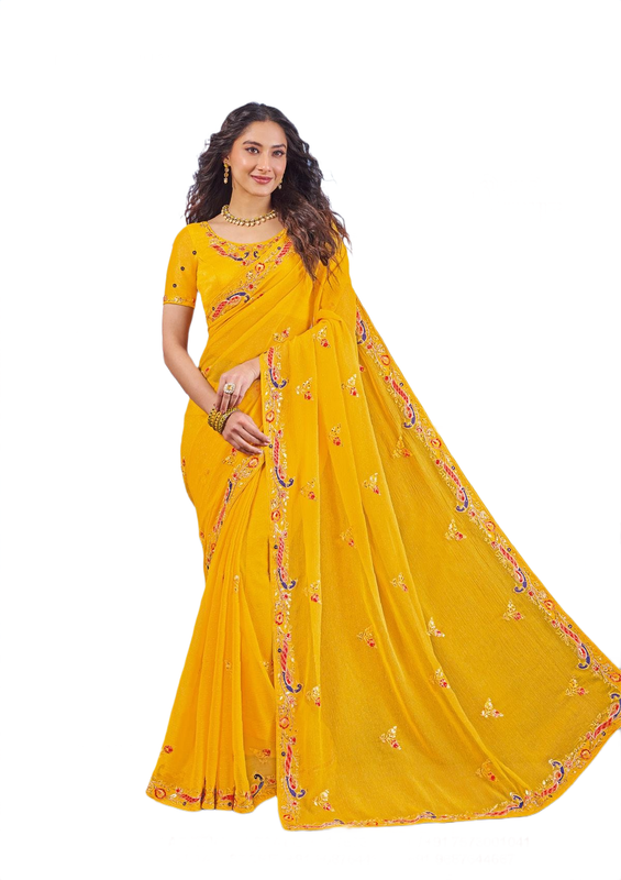 Laxmipati N-3330 Yellow Chiffon Saree 
