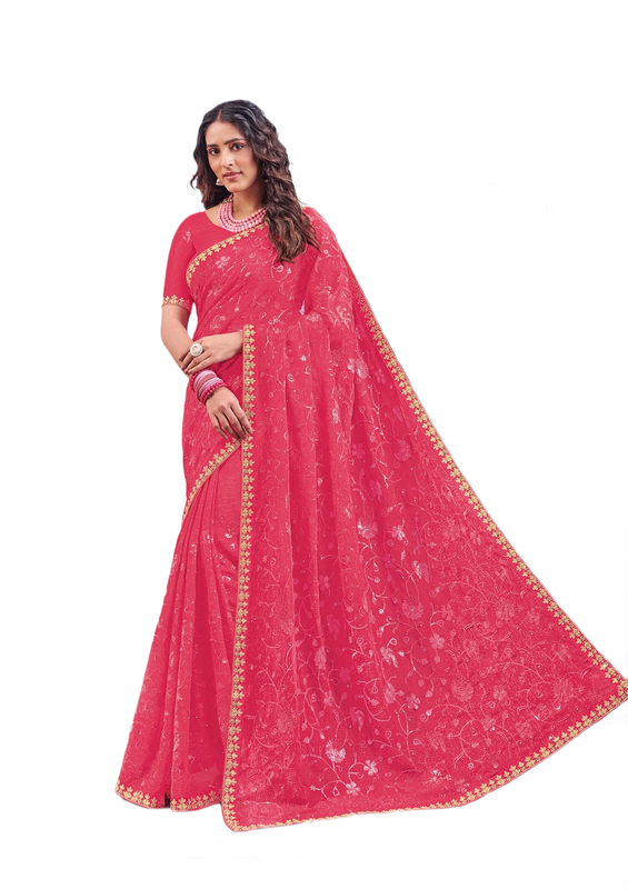 Laxmipati N-3331 Pink Sparkle Chiffon Saree 