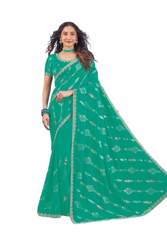 Laxmipati N-3332 Blue Chiffon Saree 