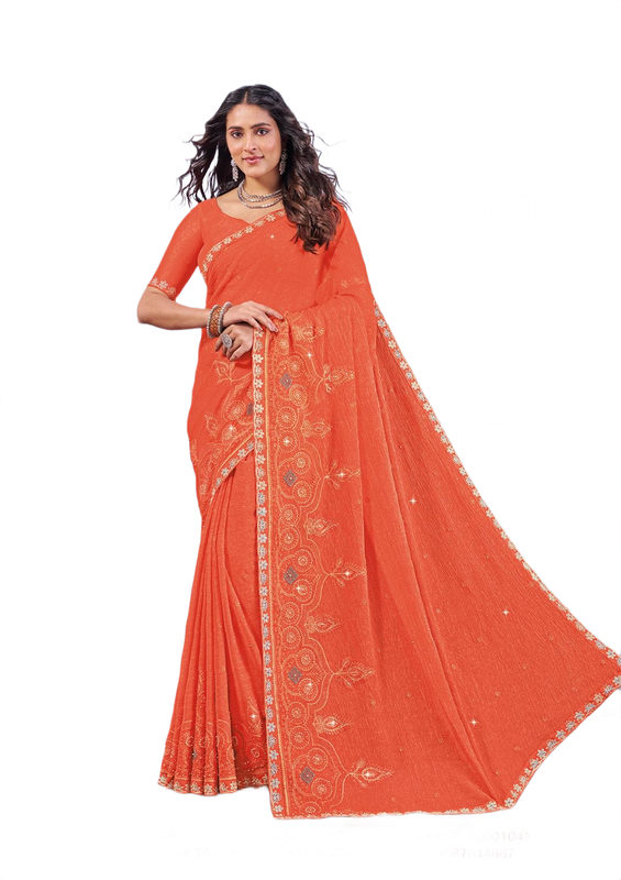 Laxmipati N-3334 Orange Jaal Chiffon Saree 