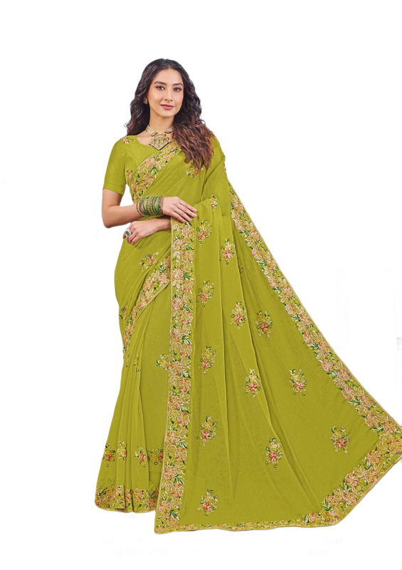 Laxmipati N-3335 Green Chiffon Saree 