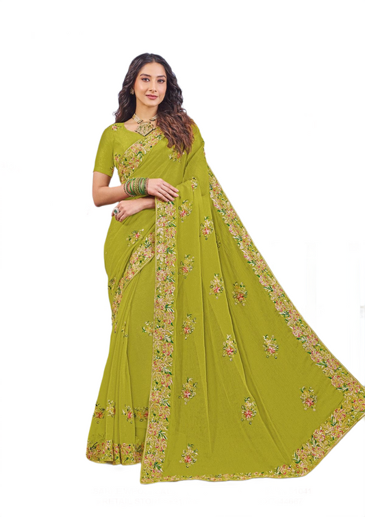 Laxmipati N-3335 Green Chiffon Saree 